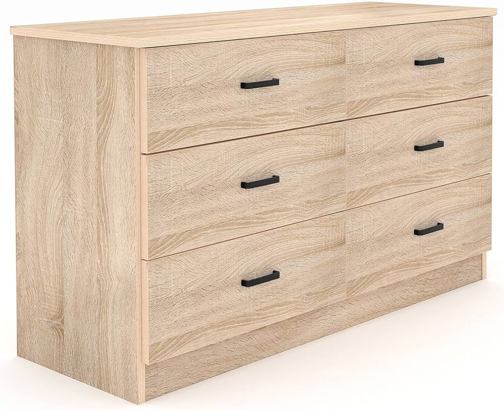 Bigbiglife Wood Dresser for Bedroom, 6 Drawer Double Dresser with Metal Handles, 15.8" D x 47.2" ... | Amazon (US)