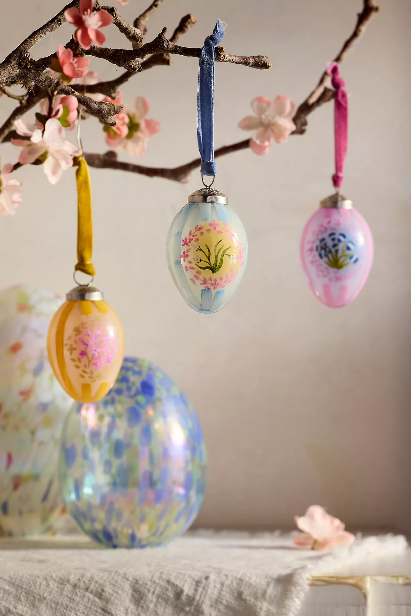 Painted Egg Glass Ornaments, Set of 3 | Anthropologie (US)