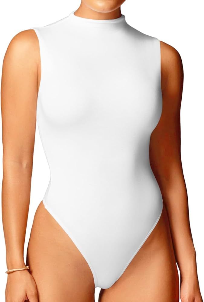 WAYMAKER Mock Neck Bodysuits for Women Sleeveless Basic Tank Top Body Suit Shirts | Amazon (US)