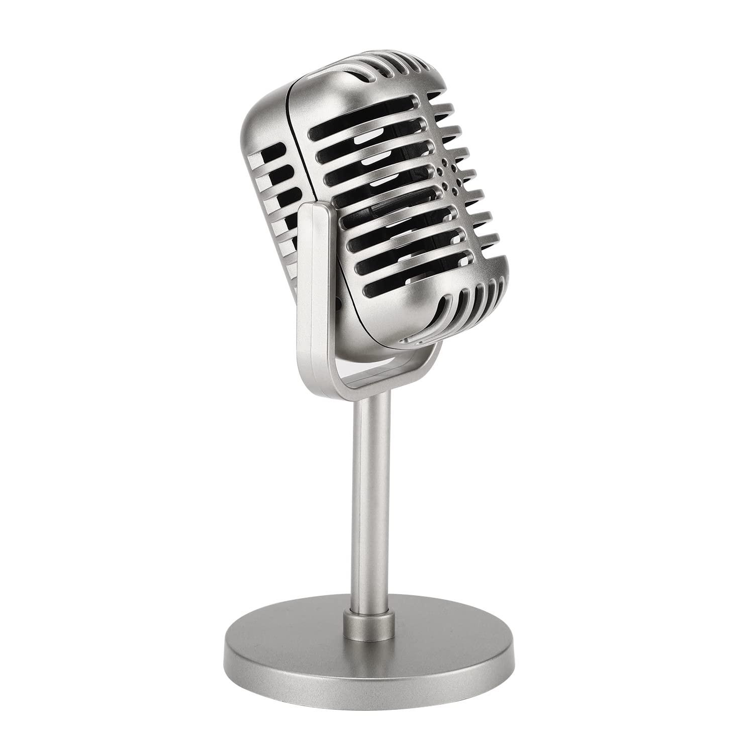 Facmogu Classic Retro Style Microphone Prop with Stand, Fake Vintage Microphone Decor for Party Decorations - Silver | Amazon (US)