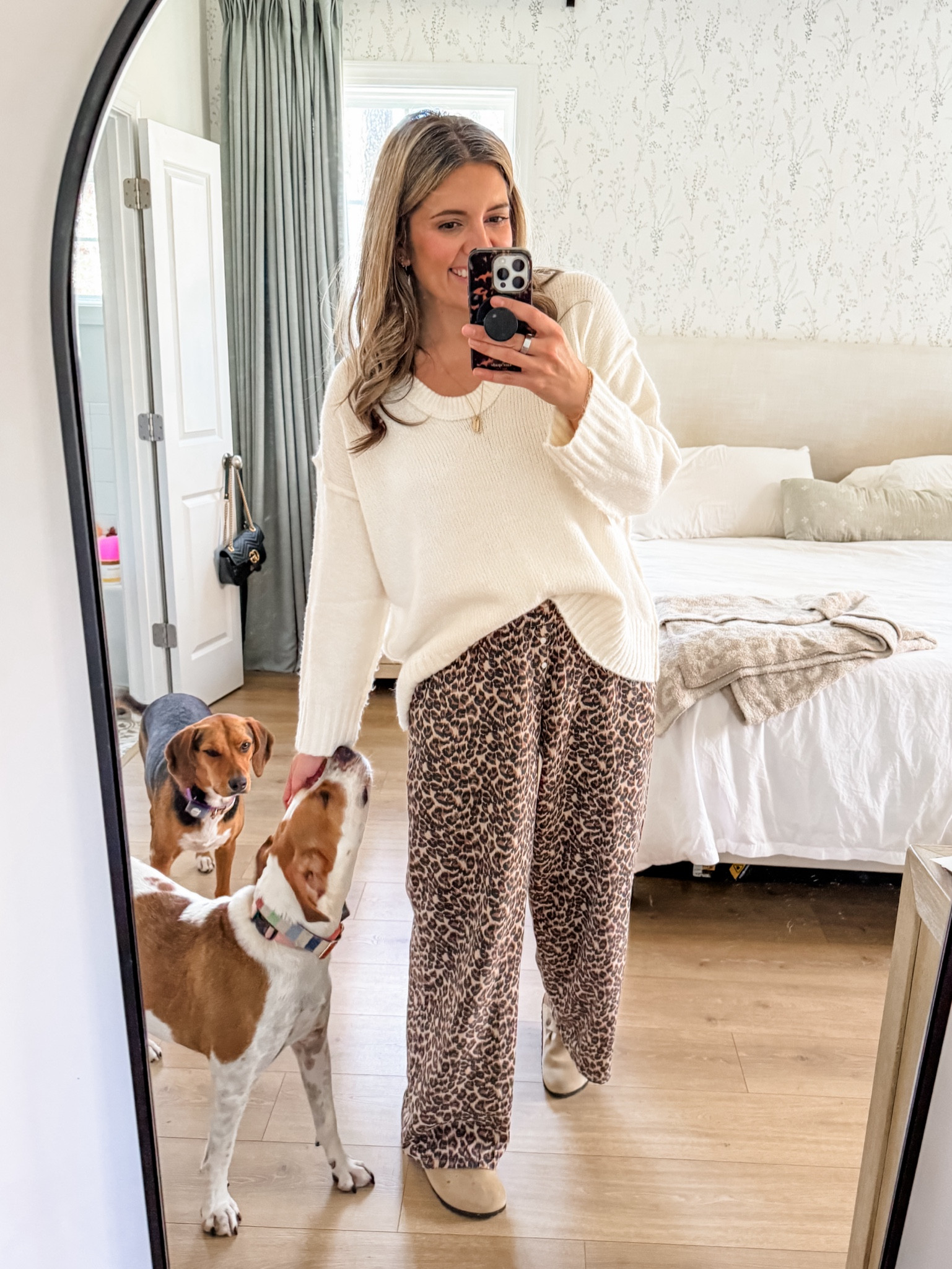 Todays outfit! Leopard pants outfit. Wearing a medium tall in the pants, size medium in white sweater. 

#LTKFindsUnder50