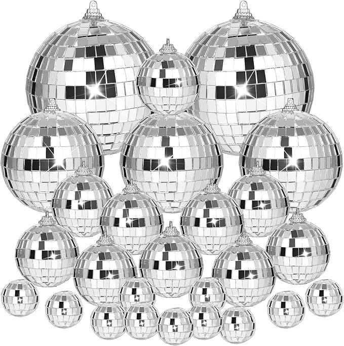 MARFOREVER 40 PCS Mirror Disco Balls Reflective Mirror Ball Ornaments Silver Hanging Ball for Chr... | Amazon (US)