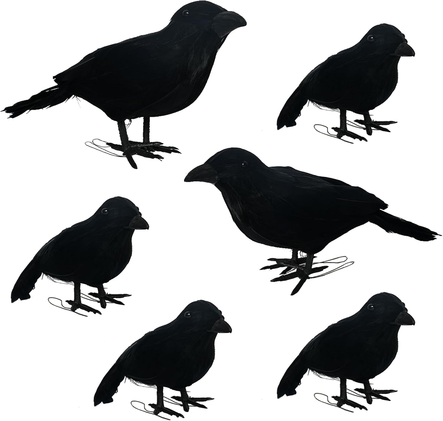 NEROSUN 6 Pack Halloween Black Feathered Crows, 5.7" & 8.7" Realistic Feathered Black Birds Raven, Halloween Decoration for Indoor Outdoor Home Yard Garden Party Decor | Amazon (US)