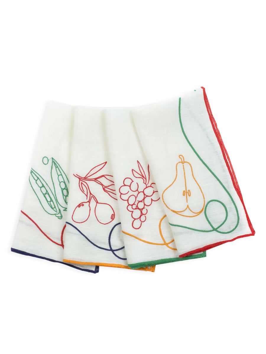 Fete Embroidered Linen Napkins 4-Piece Set | Saks Fifth Avenue