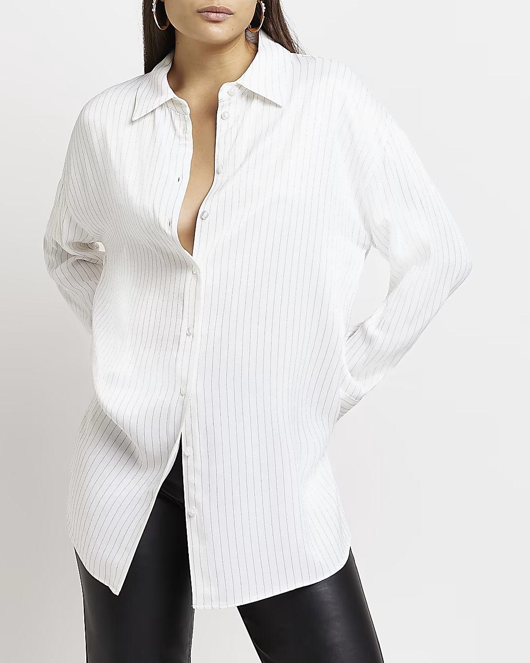 Cream stripe oversized shirt | River Island (US)