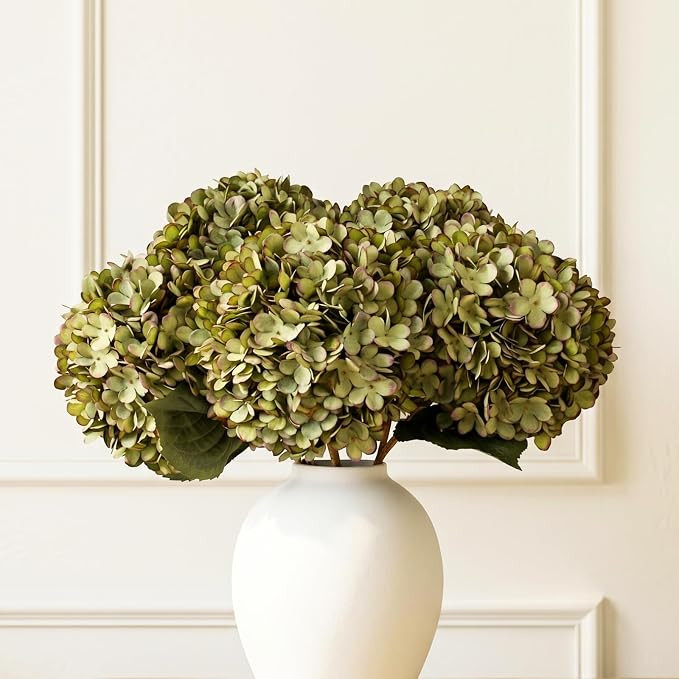 RyddeligHome 5 Stems Extra Large Green Hydrangea Artificial Flowers, 19 Inch Real Touch Silk Hydr... | Amazon (US)