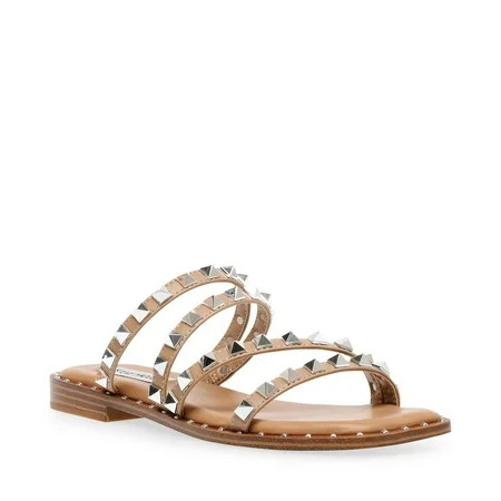 Steve Madden Skyler Studded Slip On Square Toe Flat Sandal Tan (6.5 Tan) | Walmart (US)