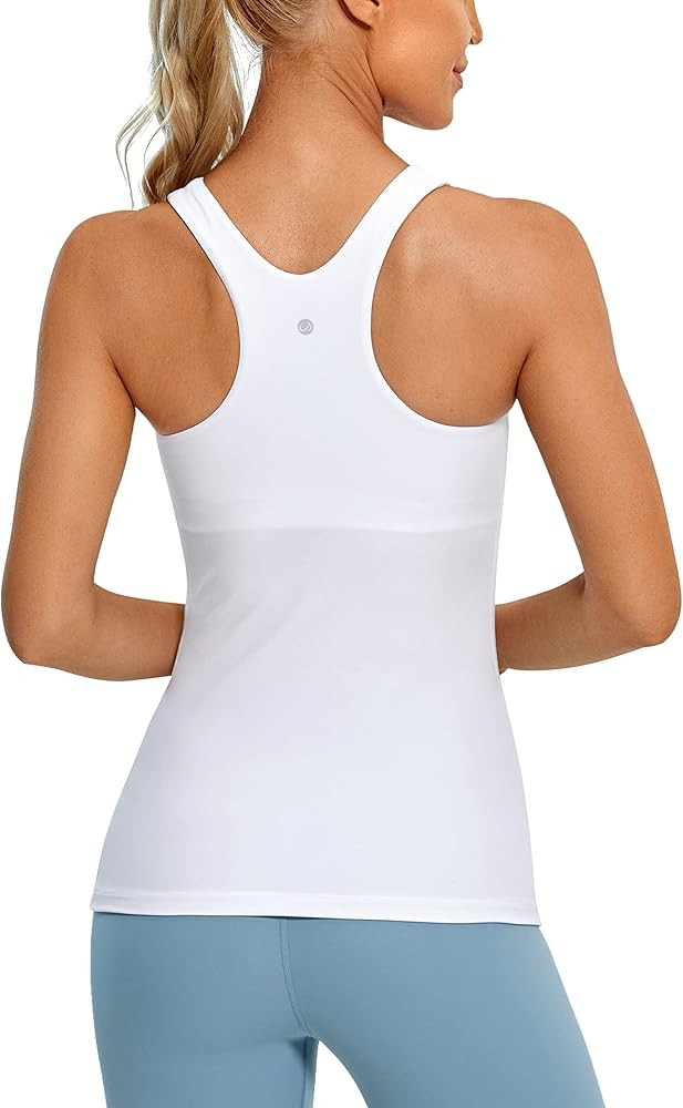 CRZ YOGA Womens High Neck Workout Tank Tops - with Built-in Shelf Bra Racerback Athletic Sports S... | Amazon (US)