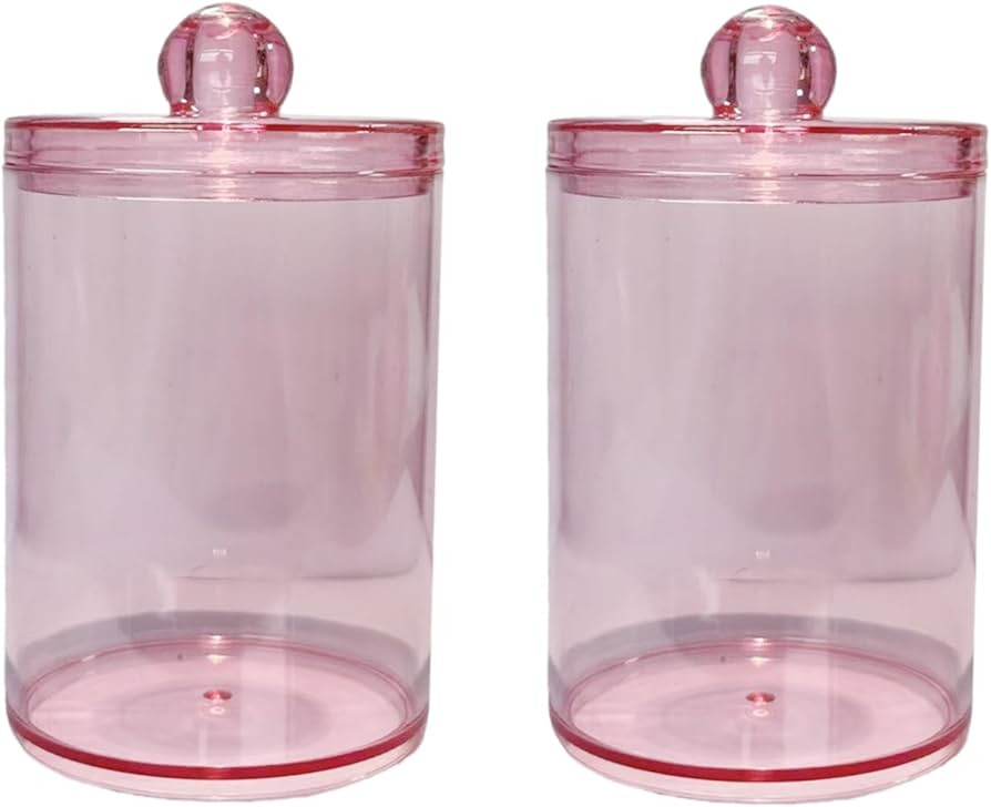 2 Pack Restroom Bathroom Organizers and Storage Containers, Pink Plastic Jars with Lids for Cotto... | Amazon (US)