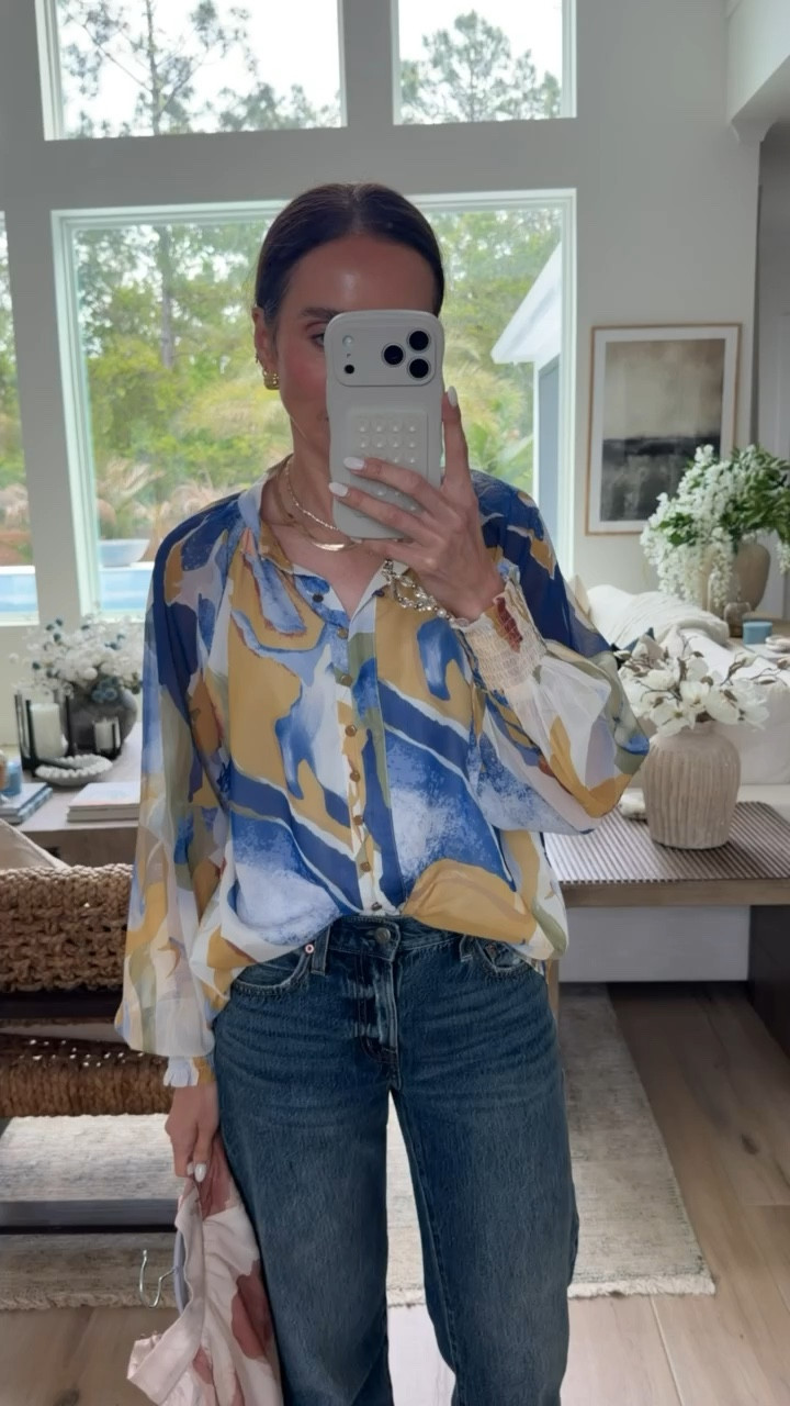 Farm rio inspired blouse, casual chic, amazon tops, pistola jeans on sale, annabrstyle

#LTKOver40