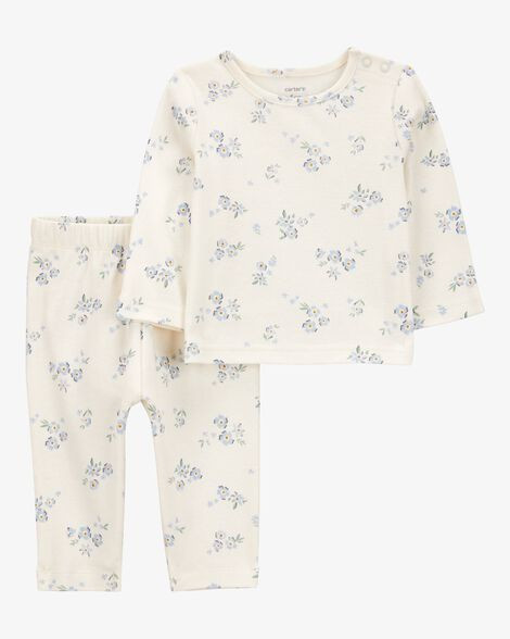 Baby 2-Piece Floral Long-Sleeve Tee & Pant Set - White/Blue | Carter's Inc