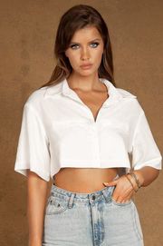 Tangie Cropped Button Through Shirt - White | MESHKI US