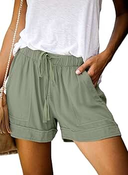 Elapsy Womens Casual Short Comfy Drawstring Elastic Waist Summer Pocketed Shorts | Amazon (US)