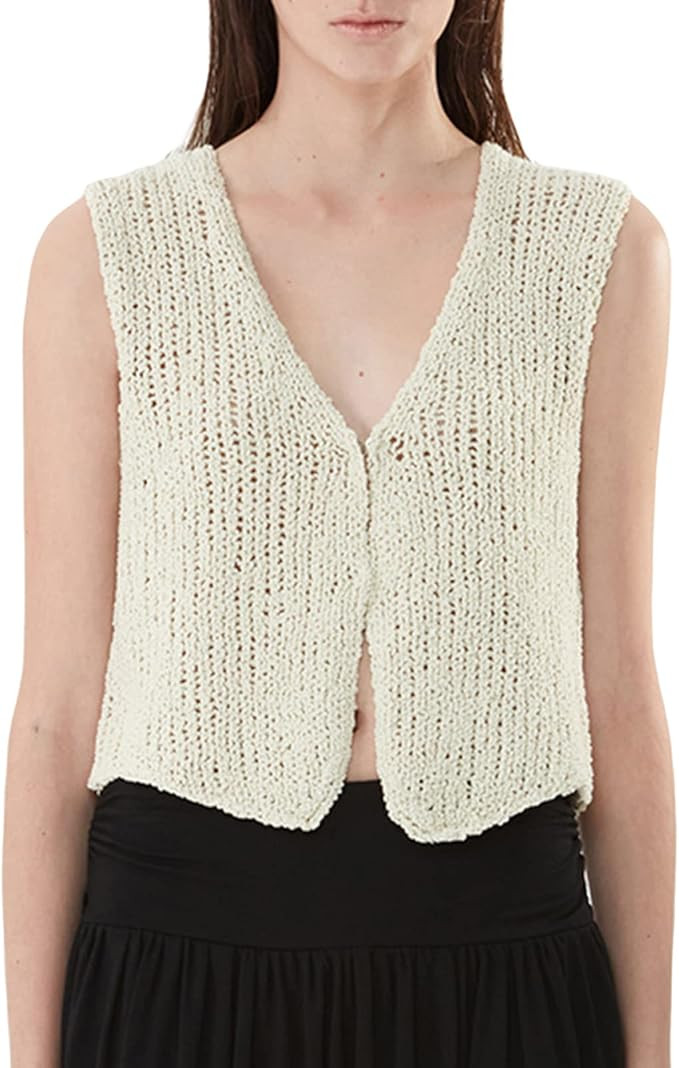 Santikisler Fashion Women Knitting Tank Tops Solid Color Sleeveless V Neck Open Front Buttons Sum... | Amazon (US)