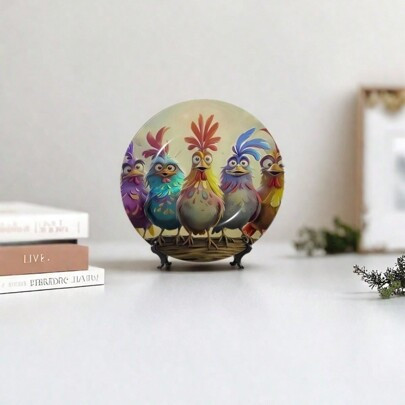 1 Peça, Prato Redondo de Porcelana Decorativo com Galo Colorido - Sem Contato com Alimentos - Decoração Encantadora de Cozinha - Presente Único para A | SHEIN