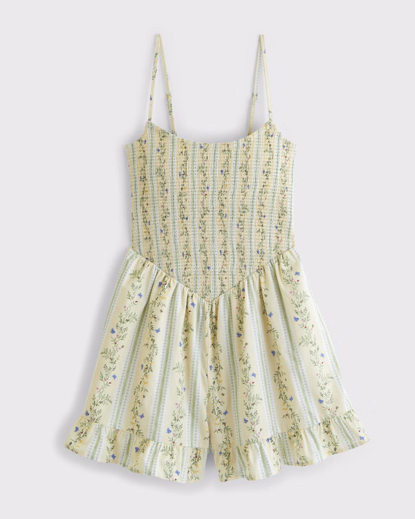 A&F Sydney Smocked Dipped-Waist Romper | Abercrombie & Fitch (US)