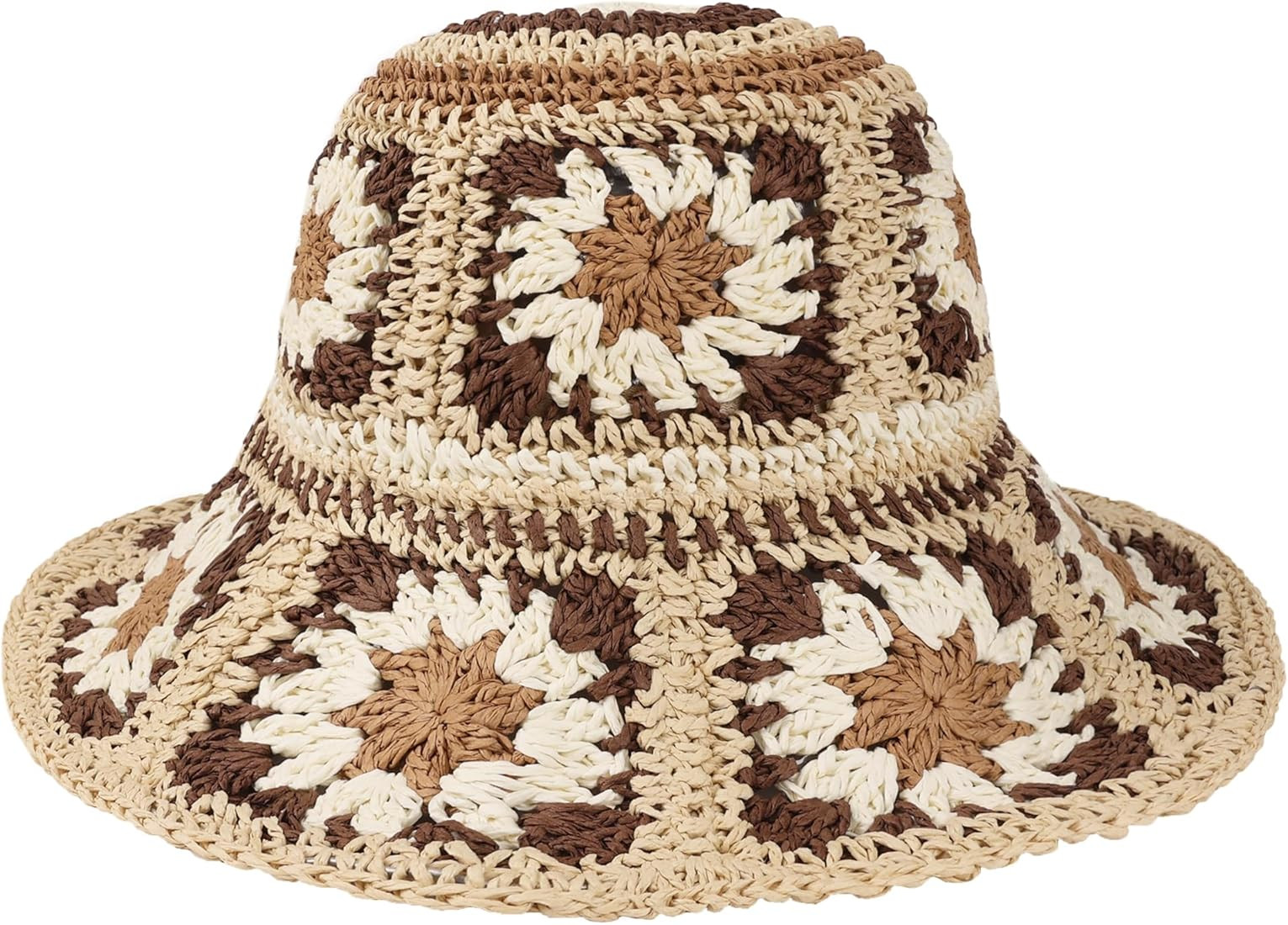 Floppy Straw Sun Hat Foldable Packable Wide Brim Summer Beach Hat Crochet Bucket Hat for Women | Amazon (US)