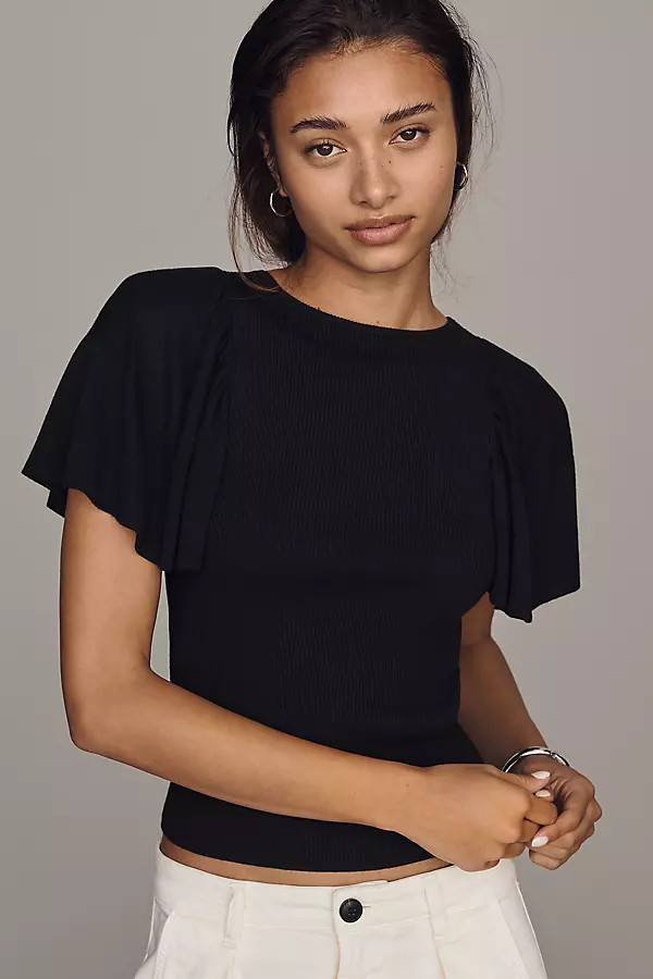 Draped Ruffle-Sleeve Sweater | Anthropologie (US)