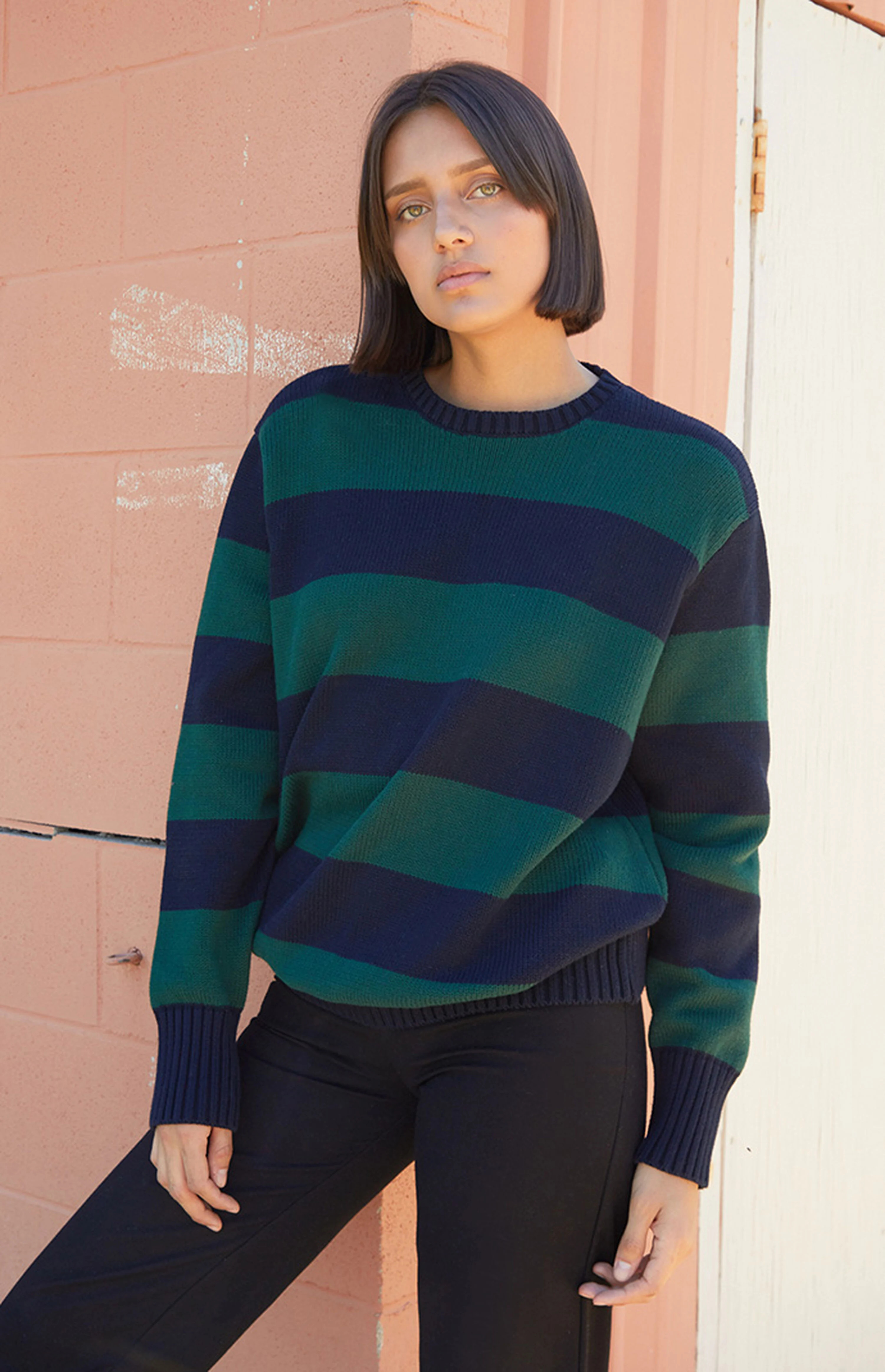 John Galt Green & Navy Brianna Striped Sweater | PacSun