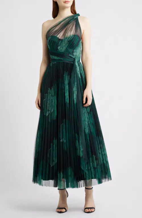 Hutch Philippa One-Shoulder Gown in Forest Tonal Sketched Floral at Nordstrom, Size 2 | Nordstrom