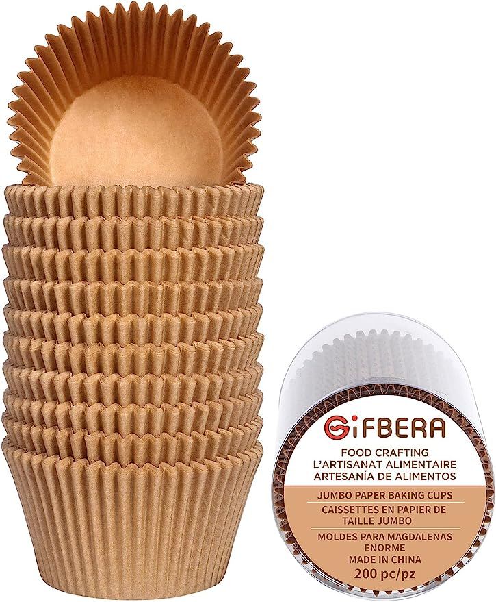 Gifbera Jumbo Cupcake Liners Greaseproof Paper 200 Count - Food Grade Odorless Muffin Baking Cups... | Amazon (US)