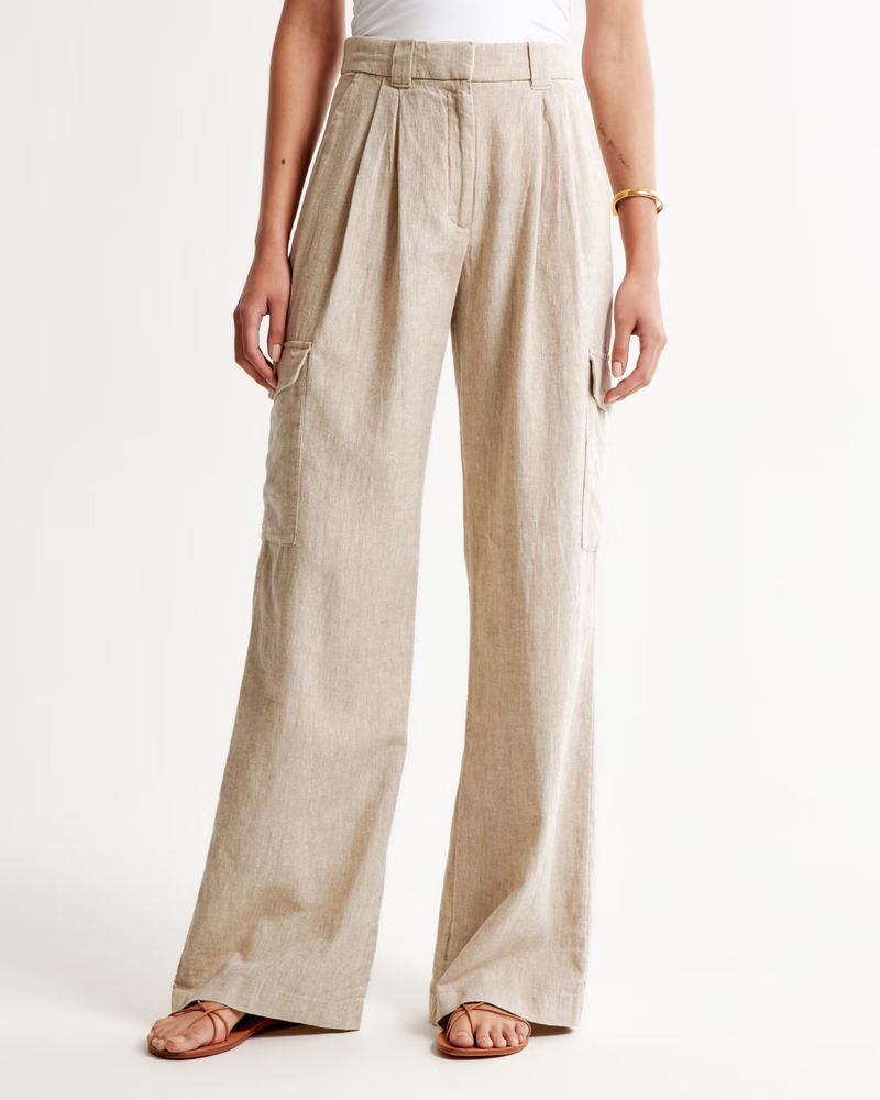 Linen-Blend Tailored Ultra Wide-Leg Cargo Pant | Abercrombie & Fitch (US)