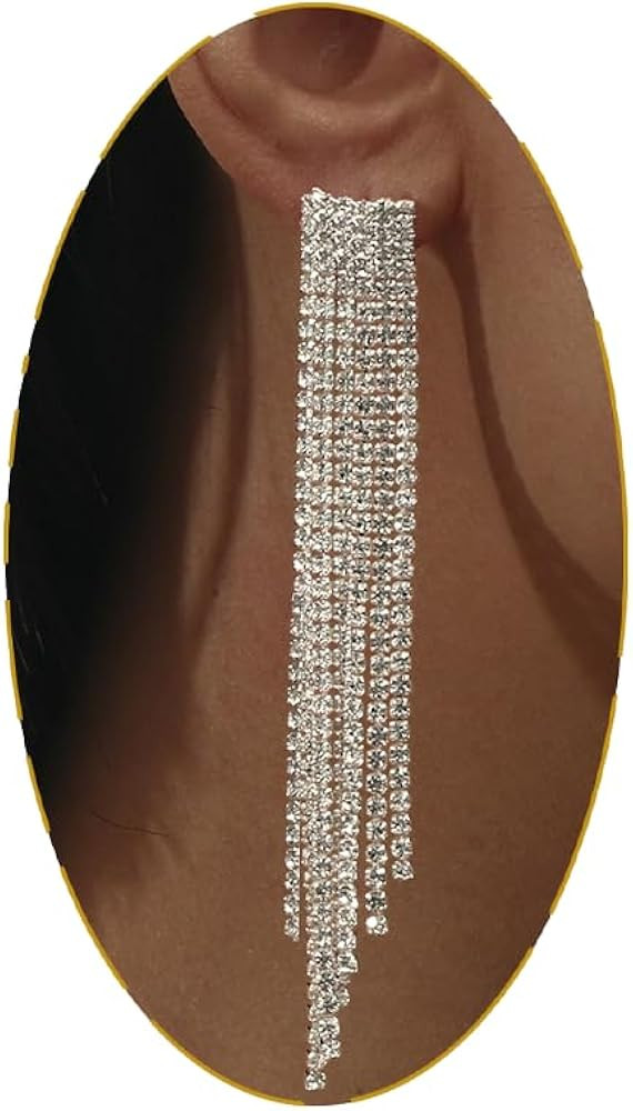 Rhinestone Tassel Earrings, Long Sparkly Statement Chandelier Earrings Trendy Iridescent Earrings... | Amazon (US)