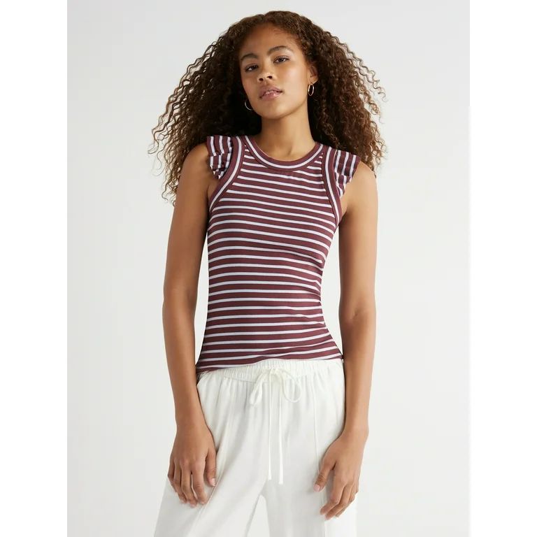 Free Assembly Women’s Ribbed Tank Top with Ruffle Sleeves, Sizes XS-XXL - Walmart.com | Walmart (US)