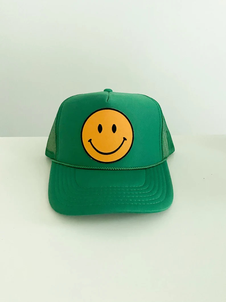 Green Smiley Face Trucker Hat | Etsy (US)