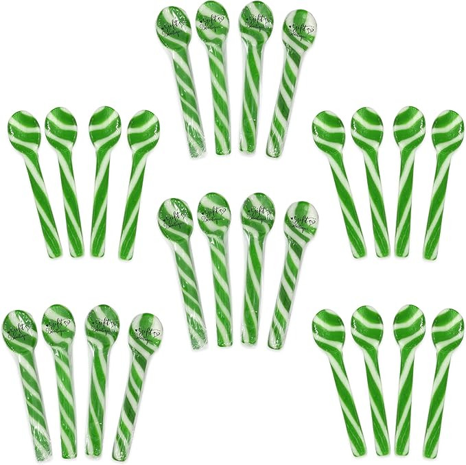 Christmas Candy Cane Spoons Pickle Flavor 24 Pack Edible Candies Spoon Green and White Striped In... | Amazon (US)