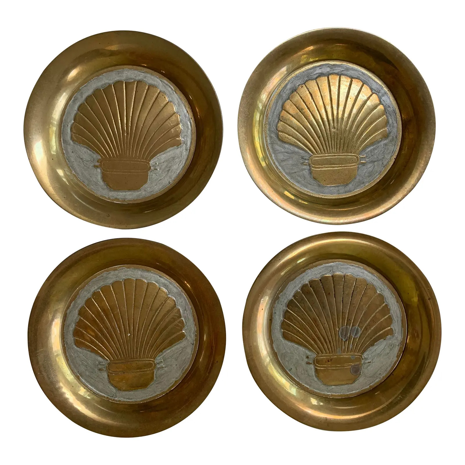 Vintage Brass Coasters- Set of 4 | Chairish