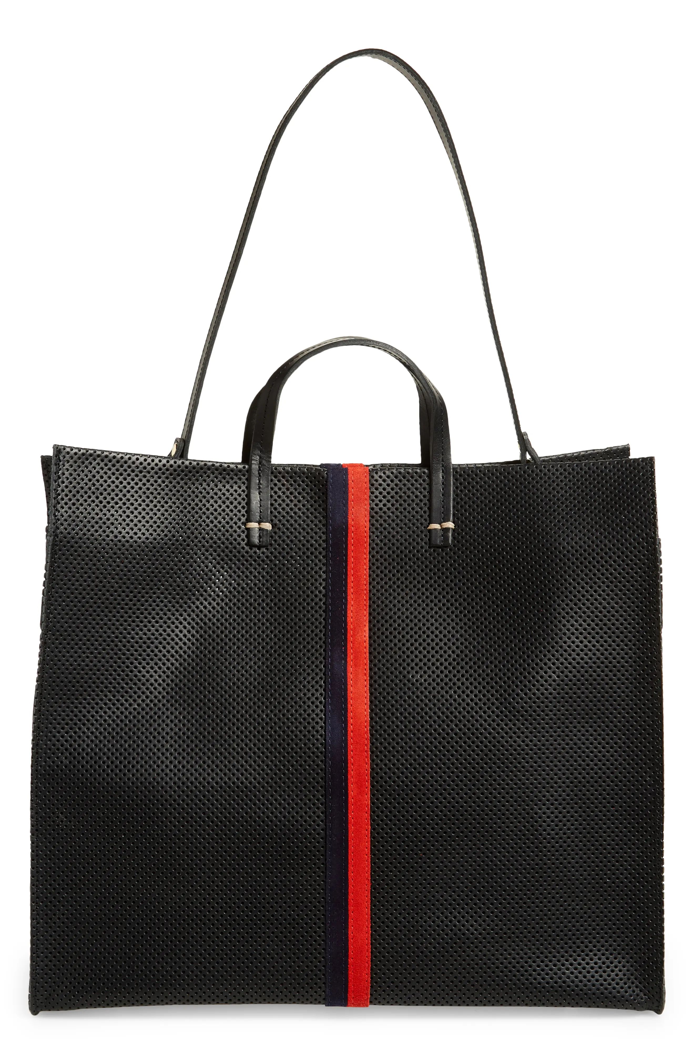 Clare V. Simple Stripe Perforated Leather Tote in Black Perf at Nordstrom | Nordstrom