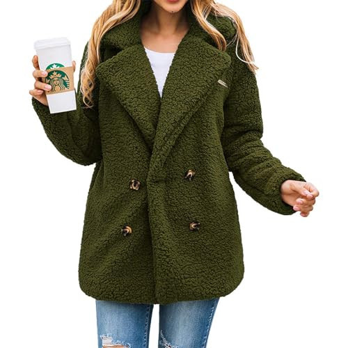 PRETTYGARDEN Women's Fashion Winter Coats Sherpa Fleece Faux Fur Shearling Oversized Trendy Jackets Warm Outerwear Clothing (Style Two Green,3X-Large) | Amazon (US)