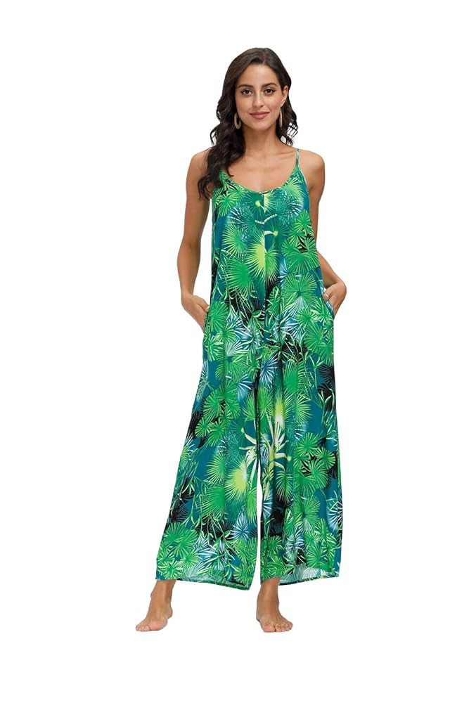 wexcen Jumpsuits for Women Floral Wide Leg Spaghetti Strap Sleeveless Casual Loose Ethnic Long Ro... | Amazon (US)