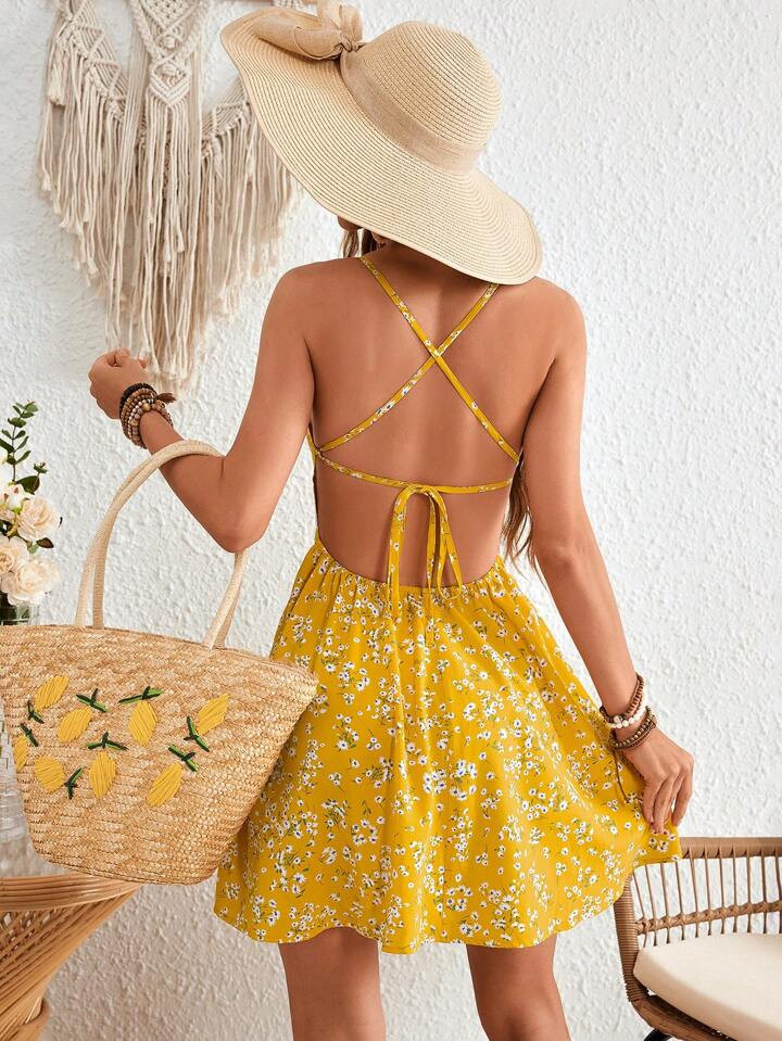Dreamara Women's Ditsy Floral Print Vacation Style Spaghetti Strap Dress For Spring/Summer Travel | SHEIN