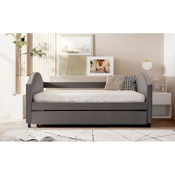 Twin Size Upholstered Daybed With Twin Size Trundle, Grey | Wayfair North America