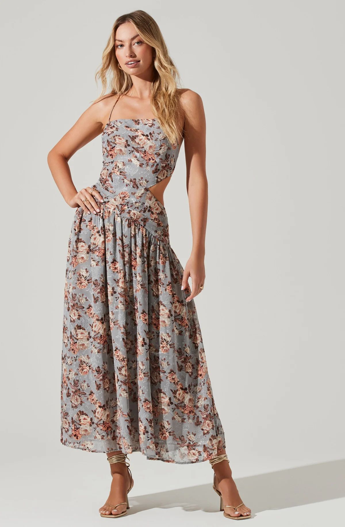Floral Burnout Side Cut Out Midi Dress | ASTR The Label (US)