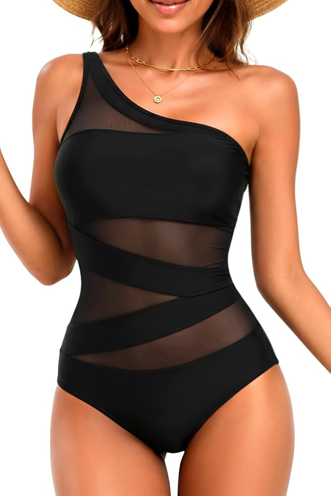 Tempt Me Women One Piece Swimsuit - One Shoulder Bathing Suits Sexy Cutout Mesh Swimwear | Amazon (US)