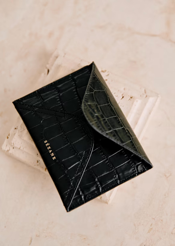Olivia Card Holder - Croco Black - Crocodile-embossed cowhide leather - Sézane | Sezane Paris