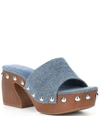Gianni Bini Abbott Studded Denim Square Toe Platform Slide Sandals | Dillard's | Dillard's
