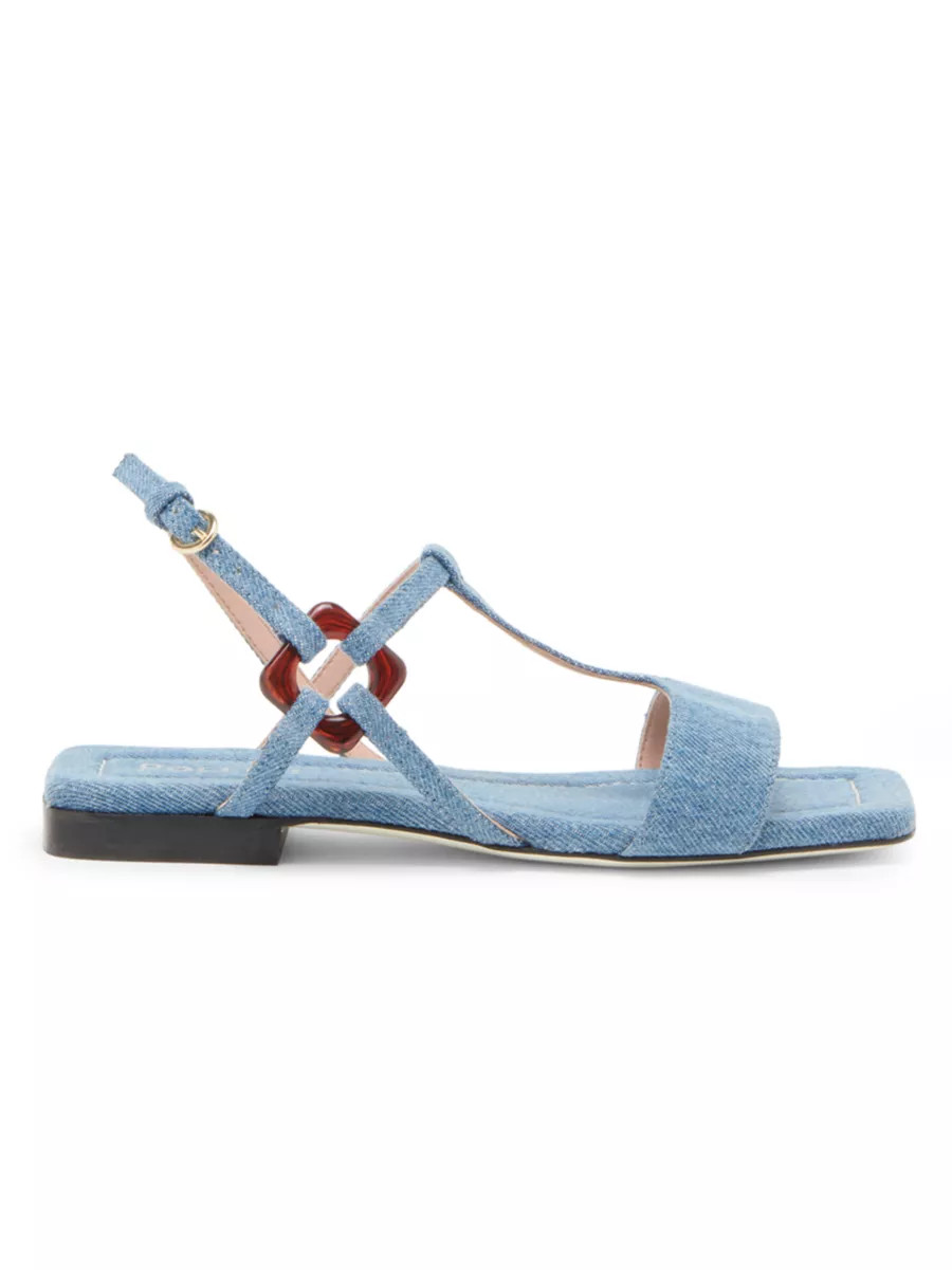 Between the Lines Denim T-Strap Sandals | Saks Fifth Avenue