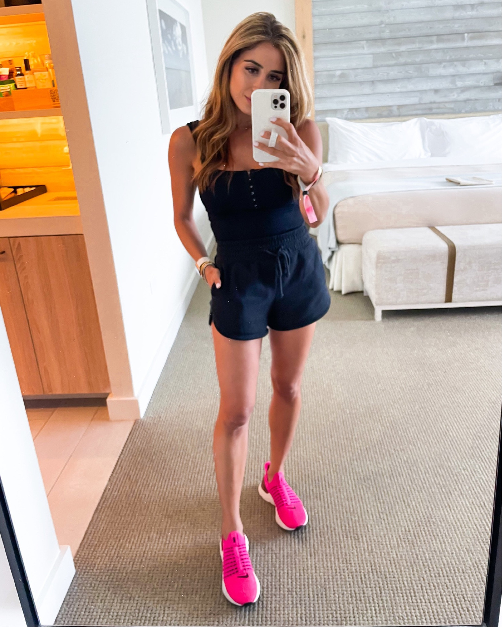 Pink Nike sneakers no laces on sale comfy shorts xxs bodysuit Xs 

#LTKunder50 #LTKunder100 #LTKsalealert