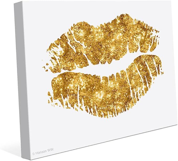 Matte Non-Metallic Gold Glamour Lips Canvas Art Print Wall Décor 8x10 | Amazon (US)