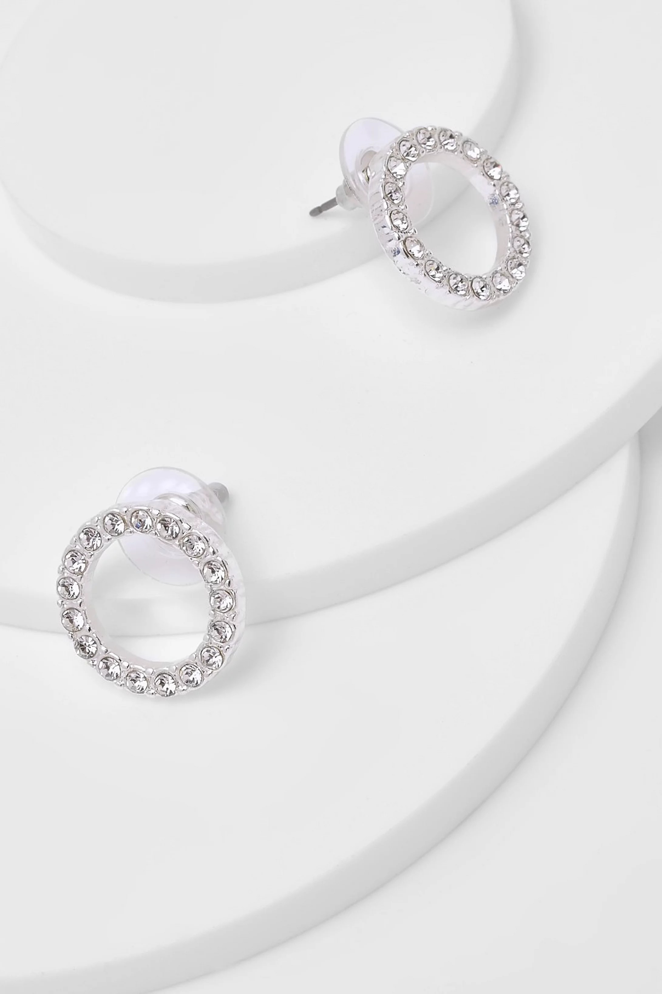 Silver Circle Diamante Studs | Boohoo.com (US & CA)