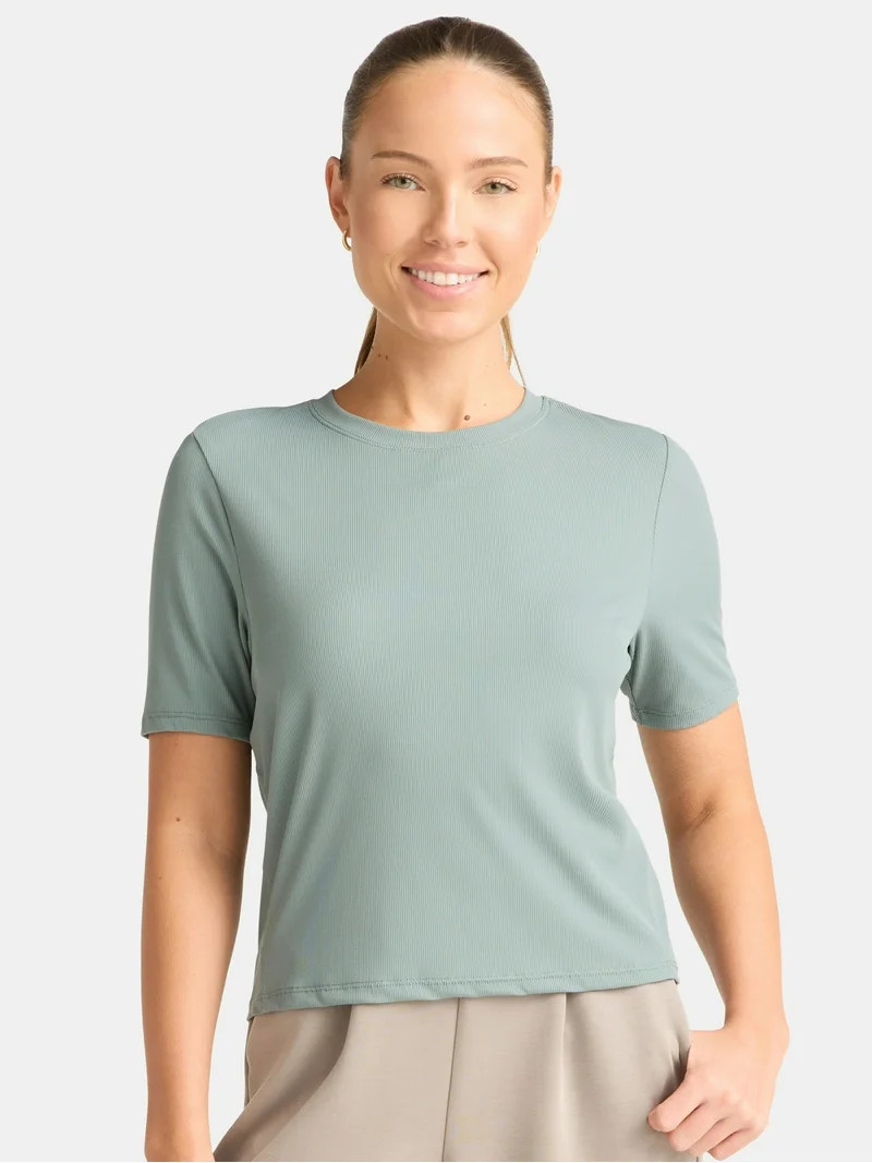 Avia Women's Ribbed Crop Tee with Short Sleeves, Sizes XS-XXXL - Walmart.com | Walmart (US)