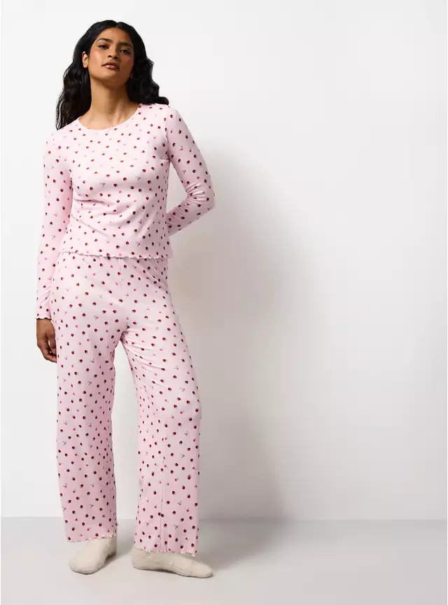 Mini Me Pink Strawberry Pointelle Pyjamas XS | Tu Clothing