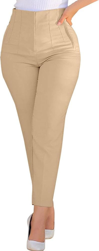 BIRW Womens Stretchy High Waisted Pants Trendy Skinny Business Work Casual Pencil Trousers with P... | Amazon (US)