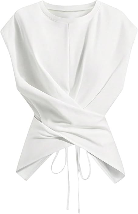 Verdusa Women's Cinched Waist Wrap Top Cap Sleeve Tie Back Going Out Workout Business Casual Tops | Amazon (US)