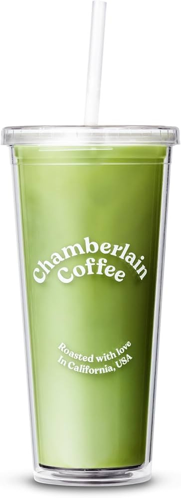 Chamberlain Coffee Tumbler - Clear Tumbler with Lid and Straw - 24 Oz Insulated Iced Coffee Cup -... | Amazon (US)