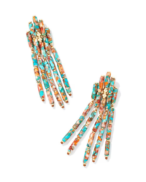 Ember Gold Statement Earrings in Bronze Veined Turquoise Magnesite Red Oyster | Kendra Scott